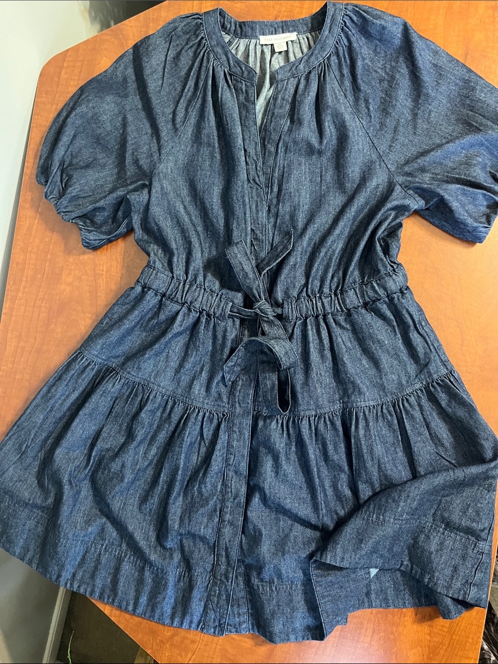 Denim Tiered Dress with Puff Sleeves M 8-10 Free Assembly